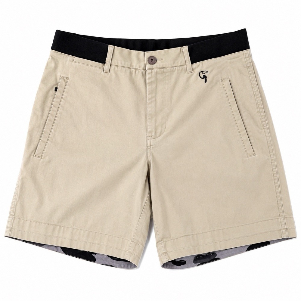 Tucann Men's Lux Shorts Medium Khaki Stretch Elastic Waist 5" Inseam Golf Chino